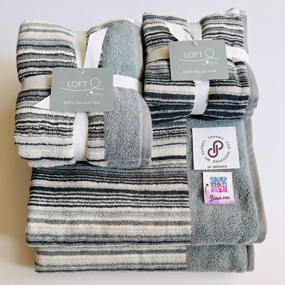🎁8PC LOFT by Loftex Bath Towel Set - 8 Pieces - MULTI STRP GREYS